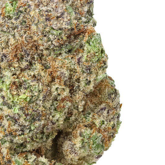 Close-up of a cannabis bud with green and orange hues